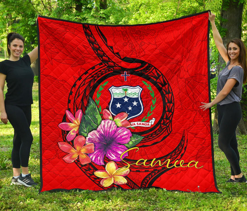 Samoa Polynesian Premium Quilt - Floral With Seal Red 1