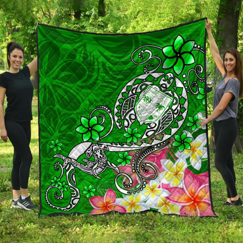 Fiji Premium Quilt  - Turtle Plumeria (Green) 1