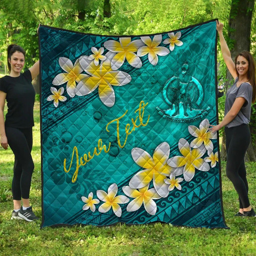 Vanuatu Polynesian Custom Personalised Quilt - Plumeria With Blue Ocean 1