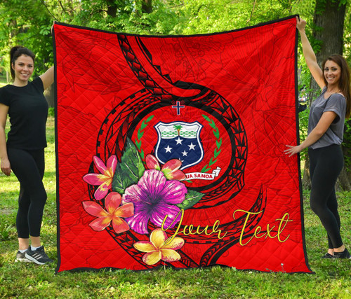 Samoa Polynesian Custom Personalised Premium Quilt - Floral With Seal Red 1