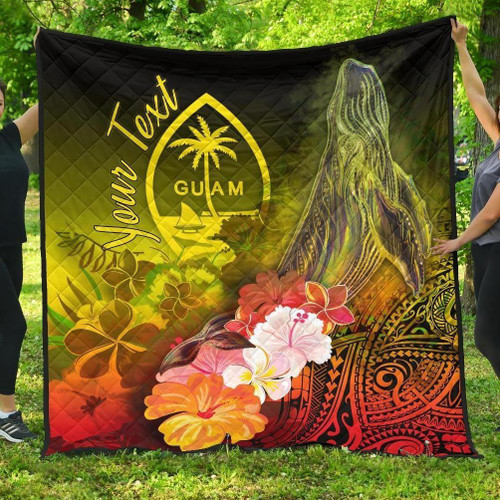 Guam Custom Personalised Premium Quilt  - Humpback Whale with Tropical Flowers (Yellow) 1