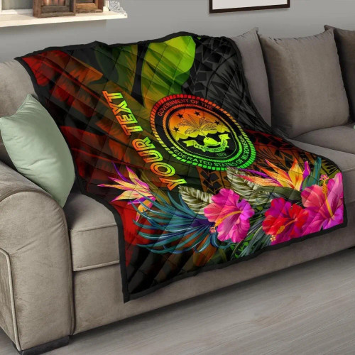Federated States of Micronesia Polynesian Personalised Quilt -  Hibiscus and Banana Leaves 1