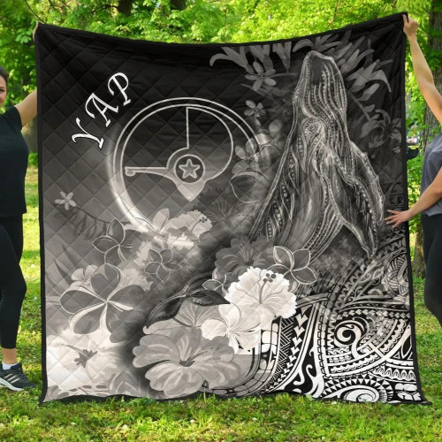 Yap Premium Quilt - Humpback Whale with Tropical Flowers (White) 1