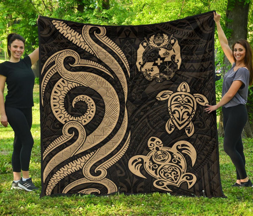 Tonga Polynesian Premium Quilt - Gold Tentacle Turtle 1