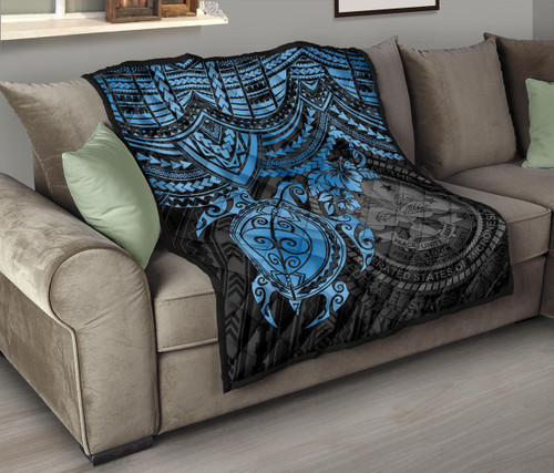 Federated States Of Micronesia Premium Quilt - Federated States Of Micronesia Seal & Blue Turtle Hibiscus 1