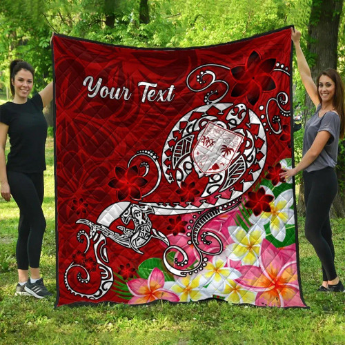 Fiji Custom Personalised Premium Quilt - Turtle Plumeria (Red) 1