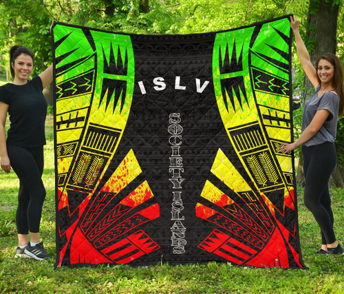 Society Islands Premium Quilt - Society Islands Flag Polynesian Reggae Tattoo 1
