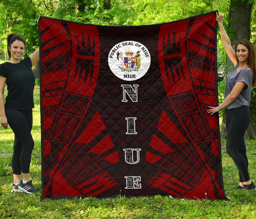 Niue Premium Quilt - Niue Seal Polynesian Red Tattoo 1