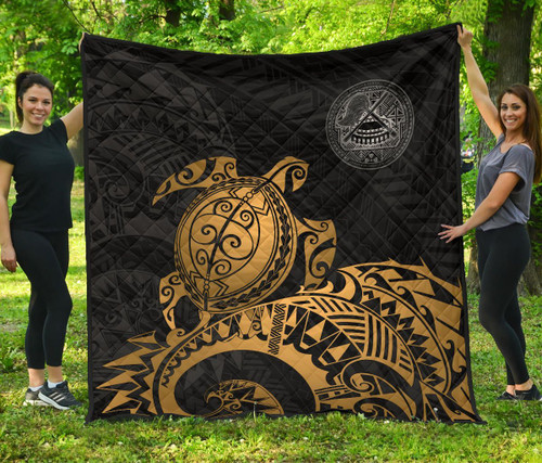 American Samoa Polynesian Premium Quilt - Polynesian Turtle Golden 3