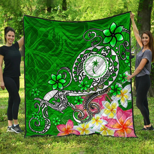 Kosrae Premium Quilt - Turtle Plumeria (Green) 1