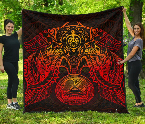 American Samoa Polynesian Premium Quilt - American Samoa Seal Turtle Manta Ray Red Style 4