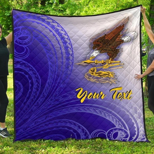 American Samoa Polynesian Custom Personalised Personalized Premium Quilt - Bald Eagle (Blue) 1