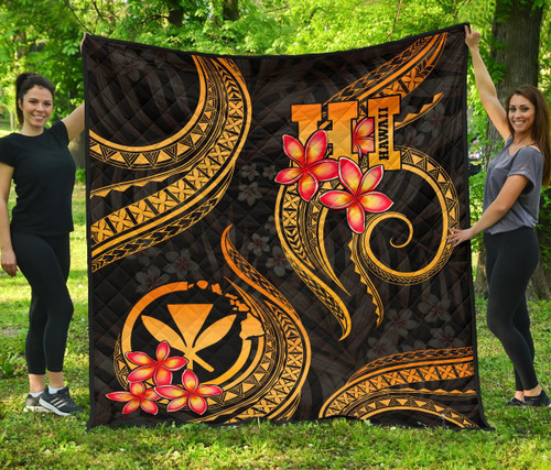 Polynesian Hawaii Premium Quilt - Gold Plumeria 1