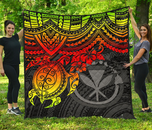 Hawaii Polynesian Premium Quilt - Kanaka Maoli & Reggae Turtle Hibiscus 1