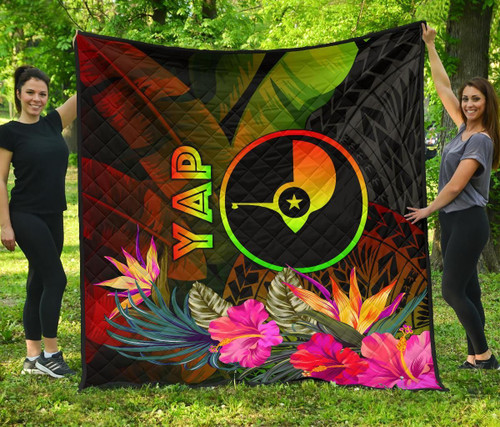 YAP Polynesian Premium Quilt -  Hibiscus and Banana Leaves 3