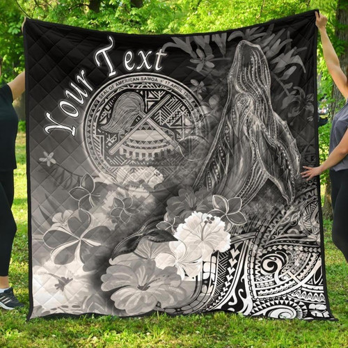 Polynesian Hawaii Custom Personalised Premium Quilt - Humpback Whale with Tropical Flowers (White) 1