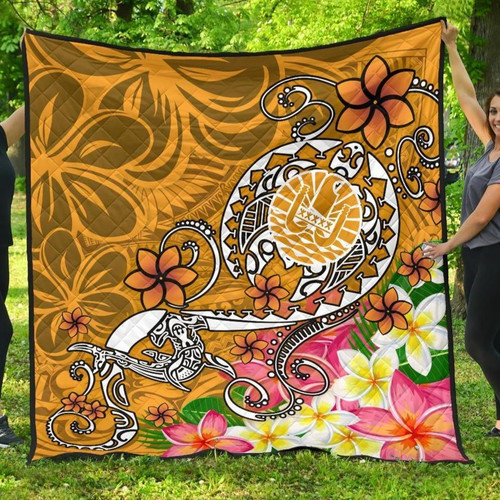 Tahiti Custom Personalised Premium Quilt - Turtle Plumeria (Gold) 1
