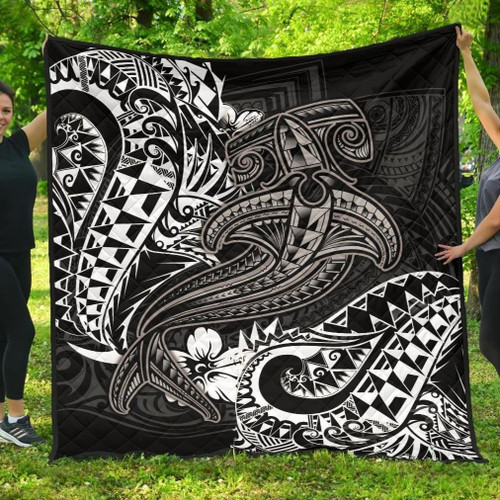 Polynesian Premium Quilt - White Shark Polynesian Tattoo 1