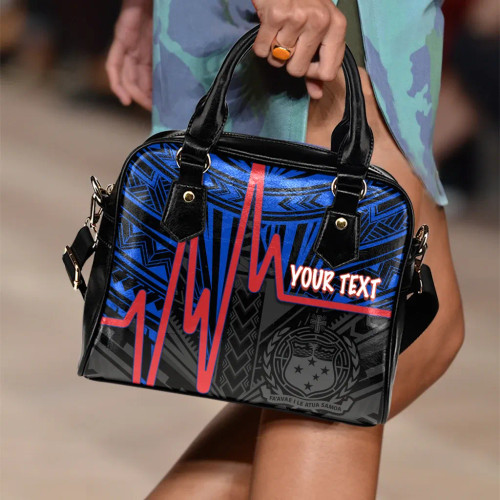 Samoa Personalised Shoulder Handbag - Samoa Seal With Heartbeat Polynesian Pattern (Blue) 1