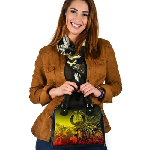 Pohnpei Custom Personalised Shoulder Handbag - Humpback Whale With Tropical Flowers (Yellow) 1
