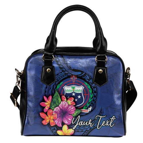 Samoa Polynesian Custom Personalised Shoulder Handbag - Floral With Seal Blue 1