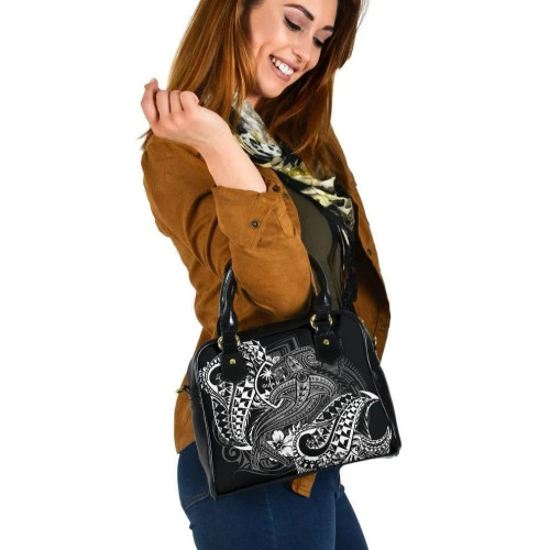 Guam Polynesian Shoulder Handbag - White Shark Polynesian Tattoo 1