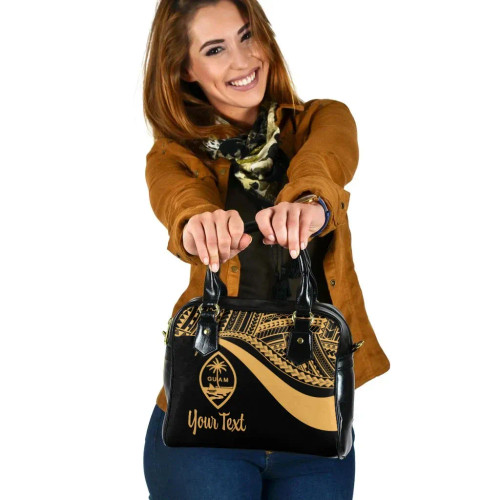 Guam Custom Personalised Shoulder Handbag - Gold Polynesian Tentacle Tribal Pattern 1