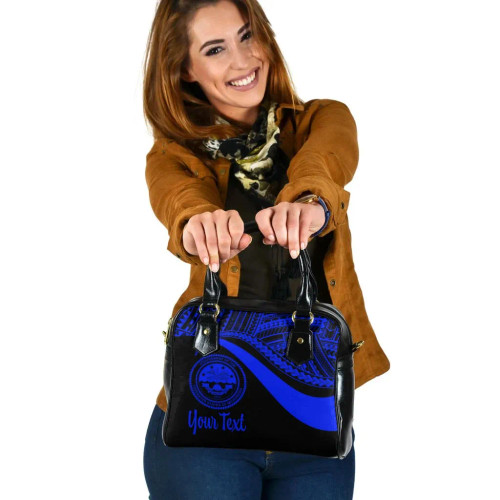 Federated States Of Micronesia Custom Personalised Shoulder Handbag - Blue Polynesian Tentacle Tribal Pattern 1