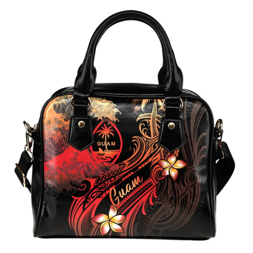 Guam Polynesian Shoulder Handbag - Plumeria Flowers And Waves 1