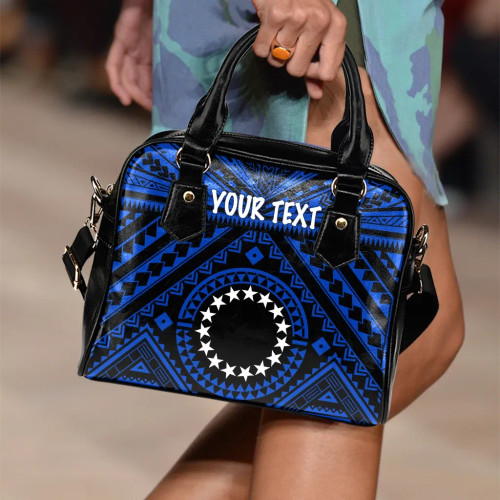 Cook Islands Personalised Shoulder Handbag - Seal With Polynesian Tattoo Style (Blue) 1