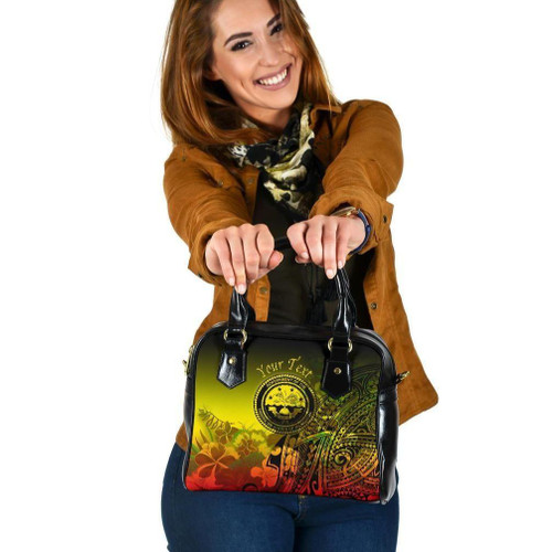 Federated States Of Micronesia Custom Personalised Shoulder Handbag - Humpback Whale With Tropical Flowers (Yellow) 1