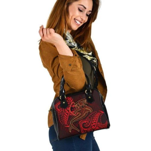 Guam Polynesian Shoulder Hanbag - Red Shark Polynesian Tattoo 1