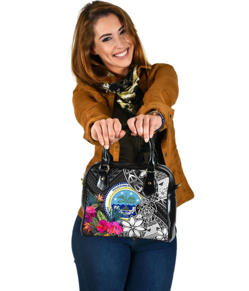 Federated States Of Micronesia Shoulder Handbag - Turtle Plumeria Banana Leaf 1