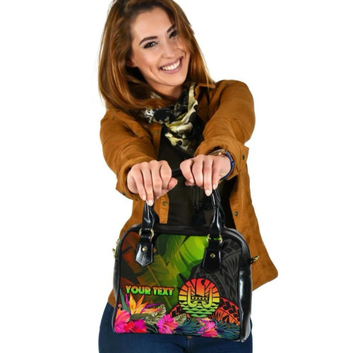 Tahiti Polynesian Personalised Shoulder Handbag - Hibiscus And Banana Leaves 1
