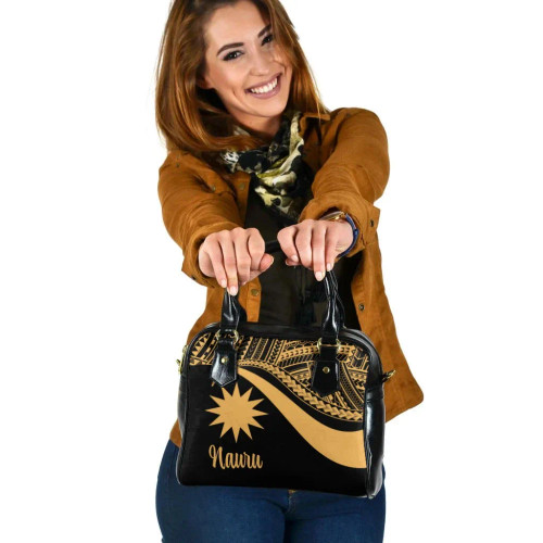 Nauru Shoulder Handbag - Gold Polynesian Tentacle Tribal Pattern 1