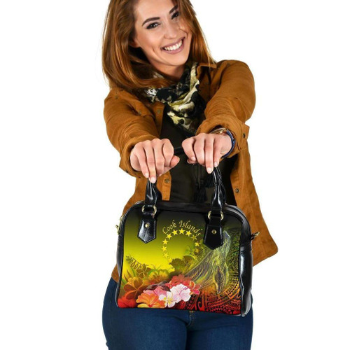 Cook Islands Shoulder Handbag - Humpback Whale With Tropical Flowers (Yellow) 1
