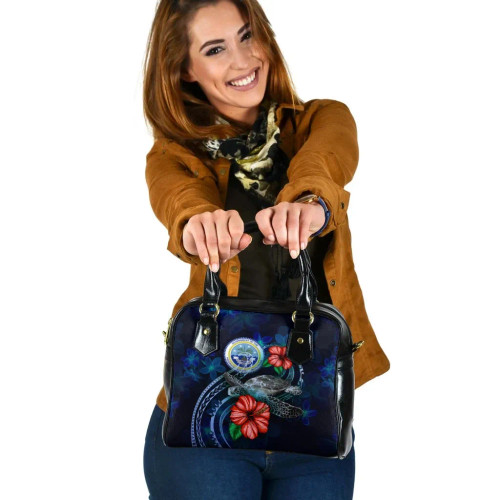 Federated States Of Micronesia Polynesian Shoulder Hand Bag - Blue Turtle Hibiscus 1