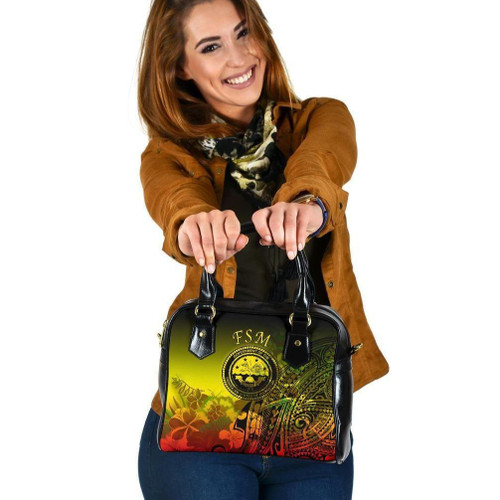 Federated States Of Micronesia Shoulder Handbags - Humpback Whale With Tropical Flowers (Yellow) 1