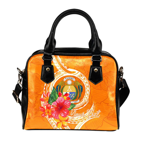Nauru Polynesian Custom Personalised Shoulder Handbag - Orange Floral With Seal 1