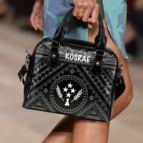 Kosrae Shoulder Handbag - Kosrae Flag In Polynesian Tattoo Style (Black) 1