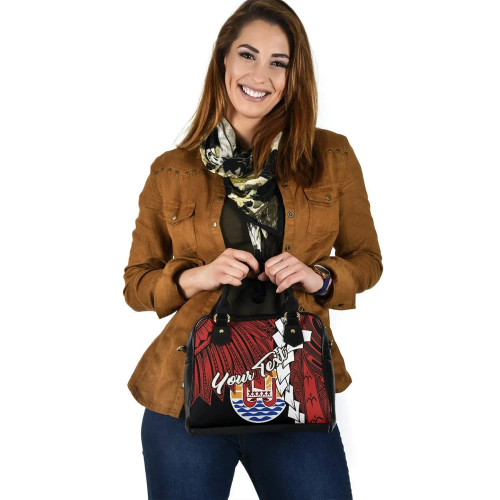 Tahiti Polynesian Custom Personalised Shoulder Handbag - Tribal Wave Tattoo Blue Flag Style 1