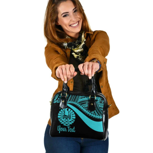 Tahiti Custom Personalised Shoulder Handbag - Turquoise Polynesian Tentacle Tribal Pattern 1