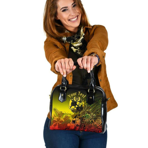 Tonga Custom Personalised Shoulder Handbag - Humpback Whale With Tropical Flowers (Yellow) 1