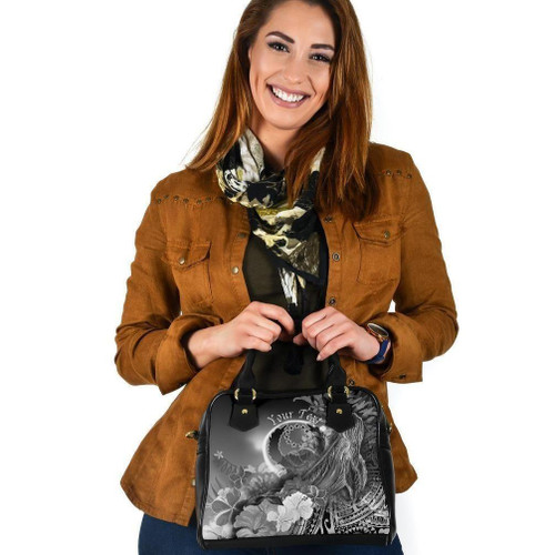 Pohnpei Custom Personalised Shoulder Handbag - Humpback Whale With Tropical Flowers (White) 1