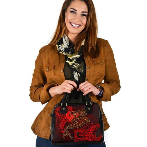 Pohnpei Shoulder Handbag - Red Shark Polynesian Tattoo 1