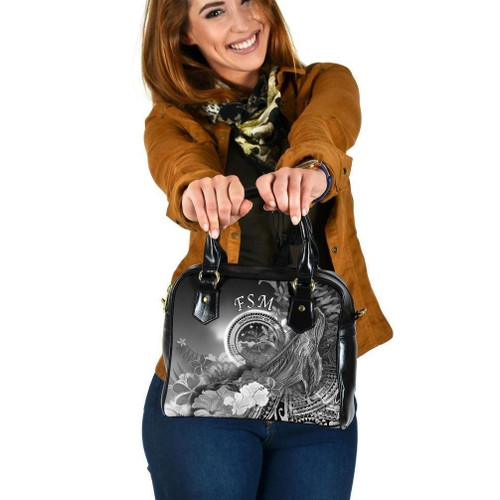 Federated States Of Micronesia Shoulder Handbags - Humpback Whale With Tropical Flowers (White) 1