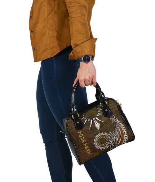 Cook Islands Custom Personalised Shoulder Handbag - Polynesian Boar Tusk 1