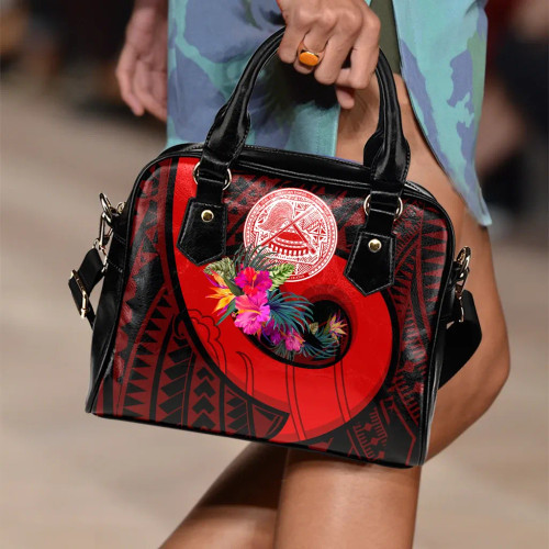 American Samoa Shoulder Handbag - Polynesian Hook And Hibiscus (Red) 1