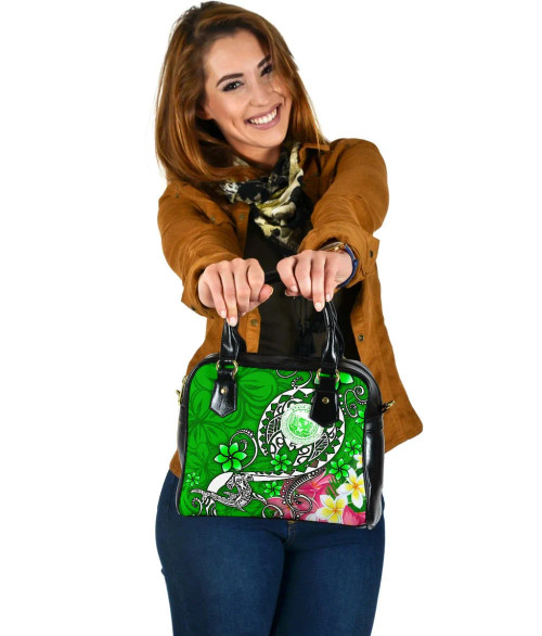 Hawaii Polynesian Shoulder Handbag - Hawaii Seal With Turtle Plumeria (Green) 1