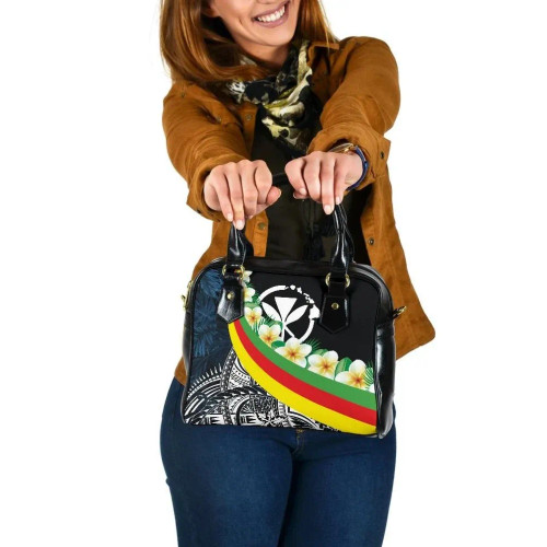 Polynesian Hawaii Shoulder Handbag - Kanaka Maoli With Plumeria Style 1